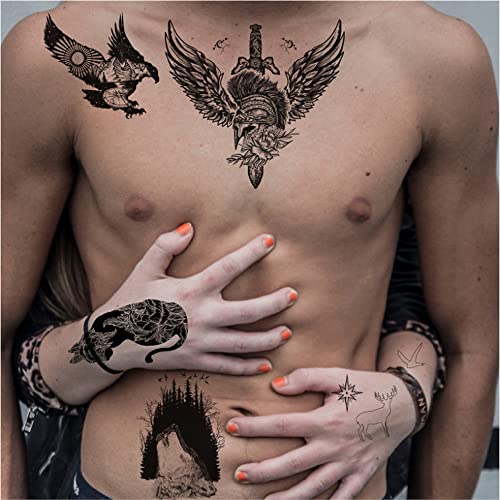 24 Hojas Tatuajes Temporales, Negro Tatuaje Falso Adhesivos, Tatuaje Falso Impermeable, Tatuajes Temporales para Adultos, Tatuajes para Niños, Adultos, Hombres y Mujeres