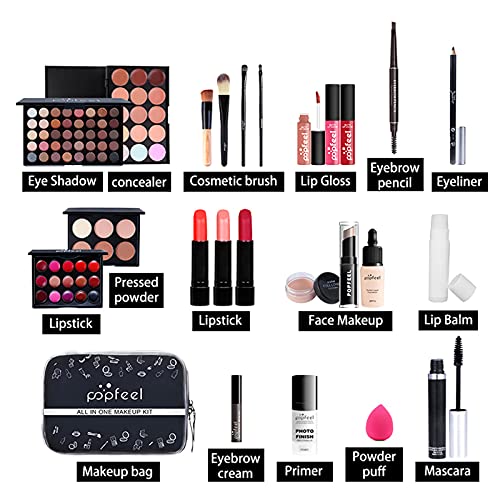 24 piezas Kits de Maquillaje, Set de Cosméticos Todo en Uno, Set de Regalo de Maquillaje Kit de Inicio Completo con Sombras de Ojos, lápiz Labial, Kit de Cosméticos para Niñas Mujeres