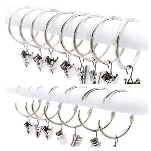 25 Pack Anillas para Cortinas con Pinza, Ganchos Decorativos del Anillo de Cortina de Ventana del Metal con Clip Fuerte, Resistente Herrumbre, Fácil de Abrir y Cerrar, 38mm Diámetro Interior, Plata