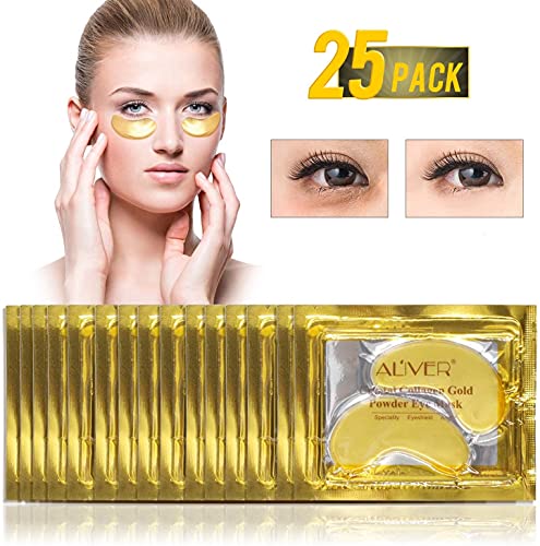 (25 Pairs) Crystal 24K Gold Powder Gel Collagen Eye Mask,Premium Anti Aging, Anti Wrinkle, Moisturiser for Under Eye Wrinkles, Remove Eye Bags, Under-eye, Dark Circles, Hydrating, Puffy Eyes