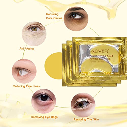 (25 Pairs) Crystal 24K Gold Powder Gel Collagen Eye Mask,Premium Anti Aging, Anti Wrinkle, Moisturiser for Under Eye Wrinkles, Remove Eye Bags, Under-eye, Dark Circles, Hydrating, Puffy Eyes