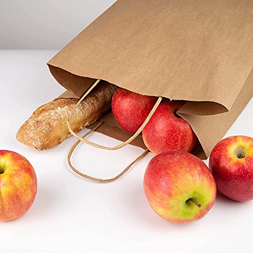 (250 uds.) Bolsas de Papel kraft BIODEGRADABLES con ASA RIZADA, para comercios, RECICLABLES, REUTILIZABLES Y SOSTENIBLES, bolsas marrones resistentes (240+110x320)