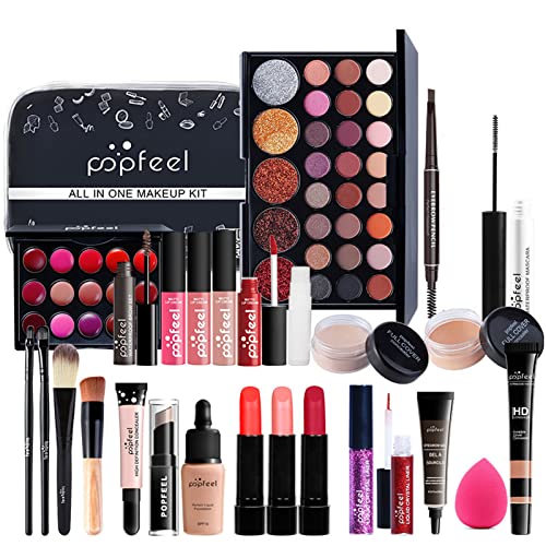 26 piezas Kits de Maquillaje, Set de Cosméticos Todo en Uno, Set de Regalo de Maquillaje Kit de Inicio Completo con Sombras de Ojos, lápiz Labial, Kit de Cosméticos para Niñas Mujeres