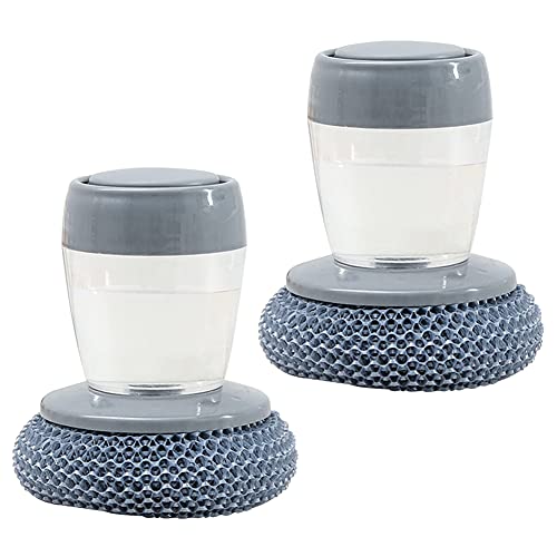 2pcs Cepillo de Palma dispensador de jabón de Cocina, Cepillo de Palma dispensador de jabón, 2 en 1, Cepillo de Limpieza Multifuncional con detergente,for Pot Pan Sink Cleaning