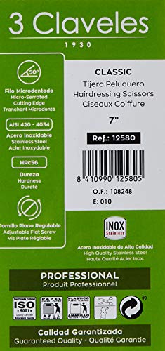 3 Claveles St Classic - Tijera De Peluquería De Corte 7", Filo Microdentado, Acero Inox, 100 g