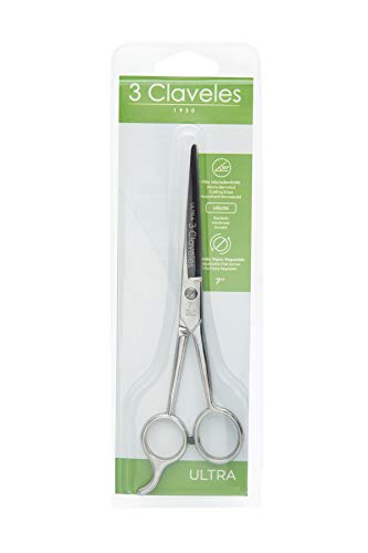 3 Claveles Ultra - Tijeras Para El Cabello De Corte (7"), Acero Inox, Filo Microdentando, Peluquero, color Brillo