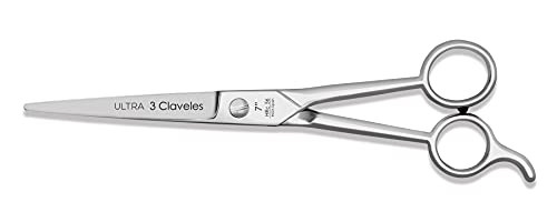 3 Claveles Ultra - Tijeras Para El Cabello De Corte (7"), Acero Inox, Filo Microdentando, Peluquero, color Brillo