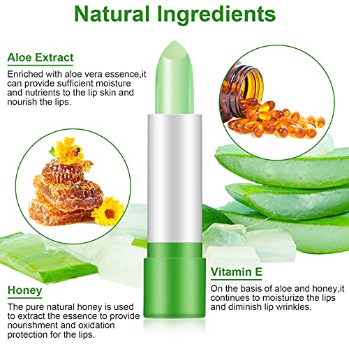 3 Piezas Lápiz Labial Aloe Vera , Bálsamo Labial Lápiz Labial con Cambio Color Temperatura Mágica, Maquillaje Labios Nutritivo Larga Duración, Juego Brillo Labios Aloe Vera Regalo de Cumpleaños