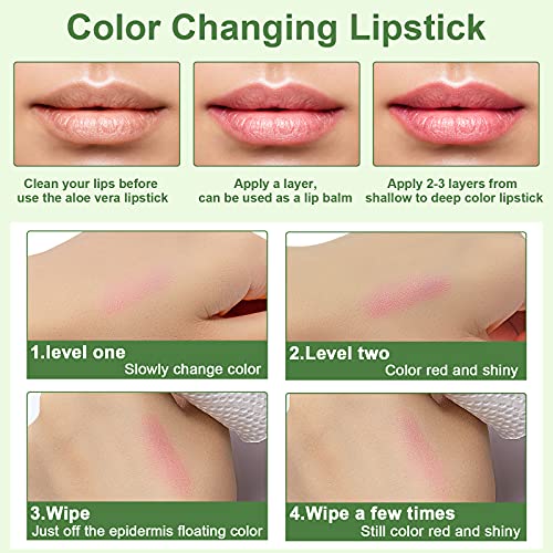 3 Piezas Lápiz Labial Aloe Vera , Bálsamo Labial Lápiz Labial con Cambio Color Temperatura Mágica, Maquillaje Labios Nutritivo Larga Duración, Juego Brillo Labios Aloe Vera Regalo de Cumpleaños