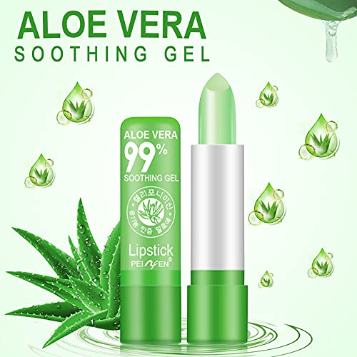 3 Piezas Lápiz Labial Aloe Vera , Bálsamo Labial Lápiz Labial con Cambio Color Temperatura Mágica, Maquillaje Labios Nutritivo Larga Duración, Juego Brillo Labios Aloe Vera Regalo de Cumpleaños