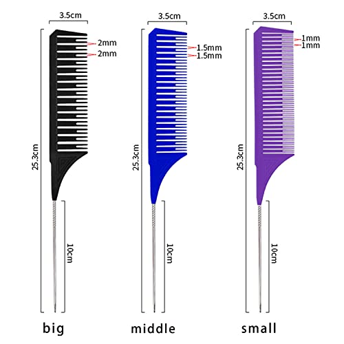 3 Tamaños de Mechas de Pelo, Peine Con Mango De Aguja Peine, Peine para Mechas, Peine de Pelo y 3 Pinzas de Peluquería, Peine Profesional Antiestático para Jaspear y Teñir, Unisexo