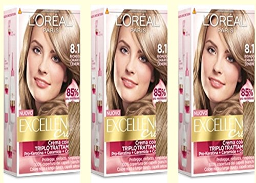 3 x l 'oreal Excellence Creme 8.1 Rubio Claro Ceniza colorazione tintura