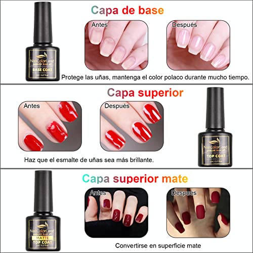 39 Pzs Esmaltes Semipermanentes, SHOWNAIL 36 Colores Clásica y Moda Pintauñas Semipermanente con Base, Top Coat Brillante y Mate, Uñas Semipermanentes Gel UV LED para Navidad y Año Nuevo, 8ML