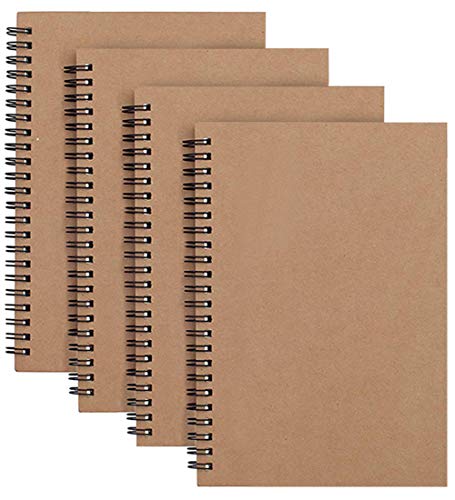 4 paquetes de cuadernos cuadrados en espiral A5 con cubierta de papel kraft para cuadernos a granel, 100 páginas/50 hojas, 21 x 14 cm planificador de notas almohadillas