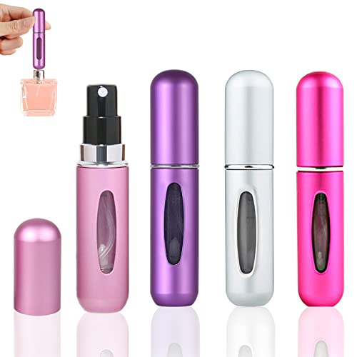 4 Piezas Atomizador Perfume Recargable 5ml Dosificador de Perfume Vacío Pulverizador Perfume con Ventana Transparente Mini Vaporizador Perfume Bolso para Viaje Aéreos