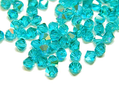 40 perlas de cristal de Bohemia Preciosa de 4 mm, doble cono, perlas checas, perlas de cristal talladas, varios colores (circonita azul AB)