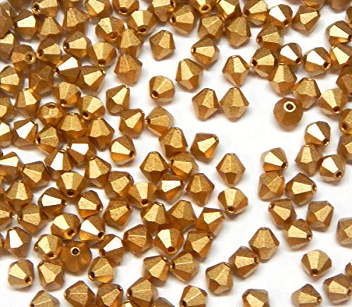 40 perlas de cristal de Bohemia Preciosa de 4 mm, doble cono, perlas checas, perlas de cristal talladas, varios colores (oro metálico)