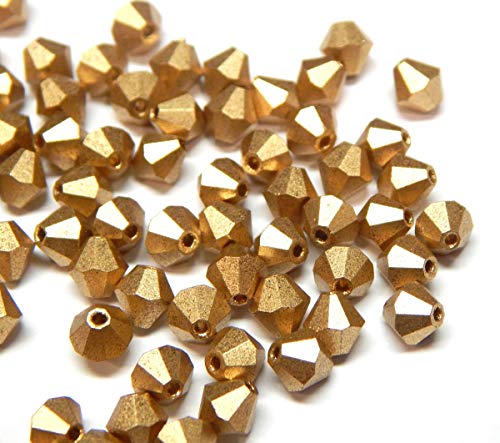 40 perlas de cristal de Bohemia Preciosa de 4 mm, doble cono, perlas checas, perlas de cristal talladas, varios colores (oro metálico)