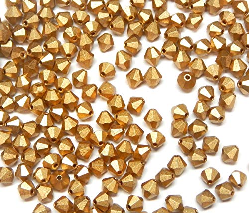 40 perlas de cristal de Bohemia Preciosa de 4 mm, doble cono, perlas checas, perlas de cristal talladas, varios colores (oro metálico)