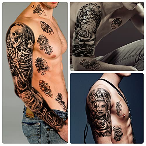 46 hojas de tatuajes temporales impermeables de brazo completo para hombres, tatuajes falsos de animales de flor de tigre león para mujeres adultas, tatuaje de mano en el antebrazo y hombro en 3D