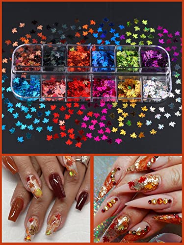 48 cuadrículas Lentejuelas Holograficas Glitter, Kalolary 3D Lentejuelas Holográficas para Gracias con Láser Hojas Otoño Brillantes Calcomanías Uñas Escamas para Mujeres Maquillaje Bricolaje(4 cajas)