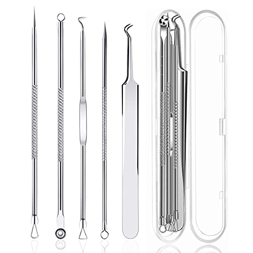 5 Piezas Herramientas para Eliminar Espinillas, Extractor Punto Negro Comedones Blackhead Remover Kit, Kit Profesional para Limpiador de Acne, Poros, Granos