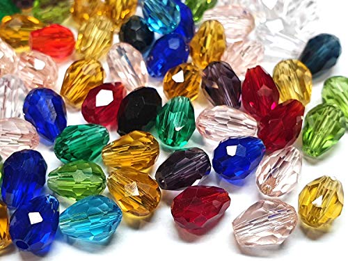 50 perlas de cristal checo, multicolor, 8 mm x 6 mm, forma de gota, perlas de cristal talladas