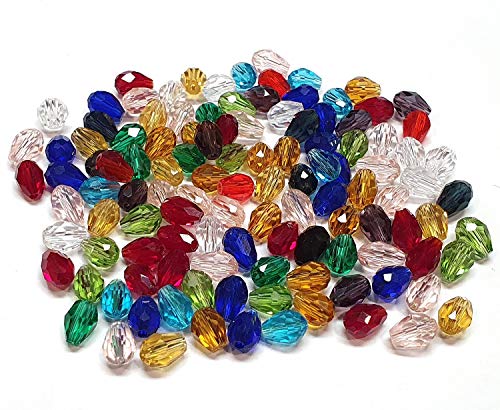 50 perlas de cristal checo, multicolor, 8 mm x 6 mm, forma de gota, perlas de cristal talladas