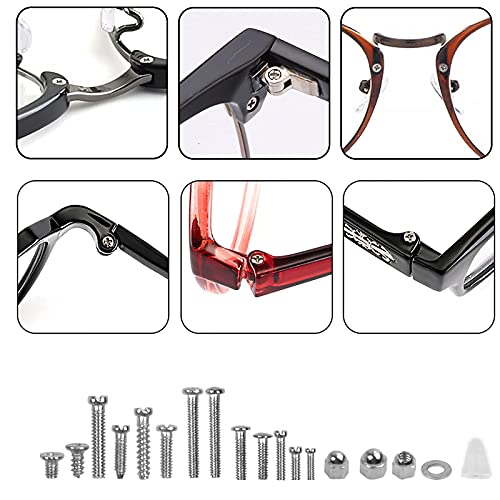 500 Piezas Tornillo para Gafas, Kit de Reparación de Gafas con Mini Destornillador, Tornillos Tuercas, Almohadillas de Silicona, Ganchos para las Orejas, Pinzas Paño para Gafas Relojes Gafas de Sol