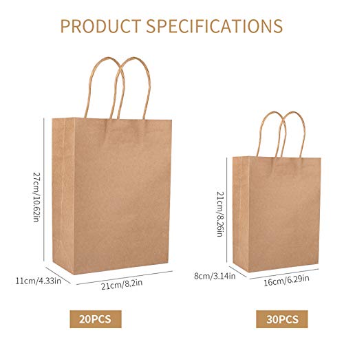 50pz Bolsas Papel con Asas Bolsas Papel Kraft Rectangular Bolsa de Papel de Alimentos para Hornear Compras Minoristas Boutique