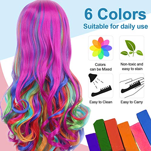 6 Colores Tiza de Pelo, EBANKU Hair Chalk Peine de tiza para el pelo con Tapa, temporal, no tóxico, para niños, ideal para Navidad, cumpleaños, fiestas, regalos para niñas y niños a partir de 4 años