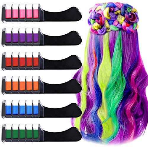 6 Colores Tiza de Pelo, EBANKU Hair Chalk Peine de tiza para el pelo con Tapa, temporal, no tóxico, para niños, ideal para Navidad, cumpleaños, fiestas, regalos para niñas y niños a partir de 4 años