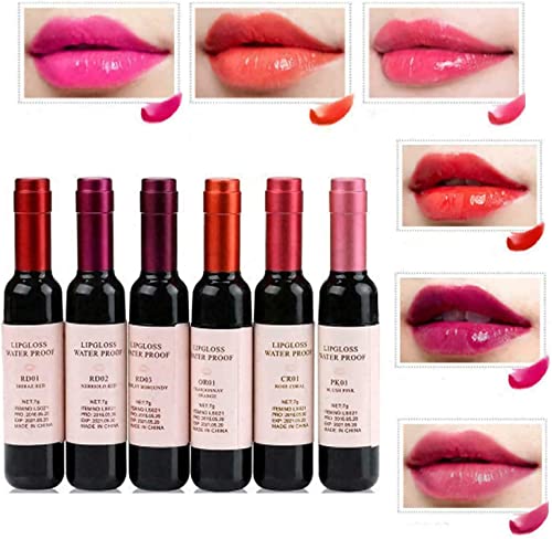 6 Colors/Set Wine Lipstick Matte Long Lasting Waterproof Lip Tint Set Lip Gloss Lip Stain - Wine Liquid Lipstick - Lady Long Lasting Make Up Gloss Matte Lip Tint Wine Bottle Cover (6 Colors)