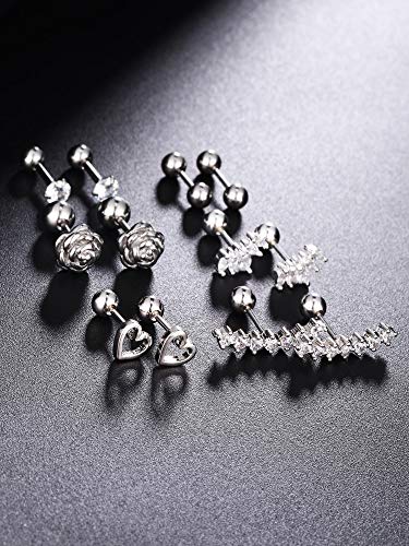 6 Pares de Pendientes de Cartílago Trago de Acero Inoxidable Piercing de Perno de Cuerpo Nariz Labio Labret de Barra con Pesas para Adornos de Hombres Mujeres (Plateado)