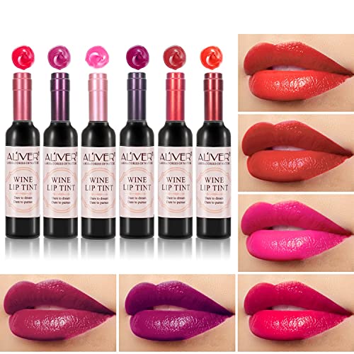 6 Piezas de vino líquido lápiz labial, 24h impermeable, natural de larga duración, maquillaje para niñas y mujeres, tintado labial mini maquillaje mancha de labios