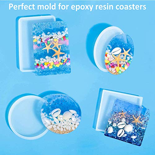 6 Piezas DIY Posavasos Silicona Molde Incluye Rectángulo cuadrado oval redondo Silicona Molde para Decoración del Hogar Macetero Cenicero Lápiz Colgante