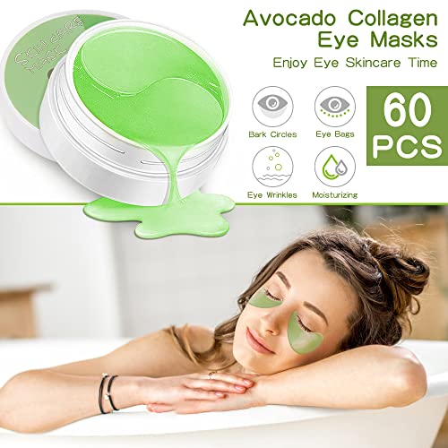 60 Piezas Mascara Para Los Ojos,ZOLGINAH Máscara para Ojos de de Aguacate,Crystal Ojos Parches,Contorno de Ojos Antiarrugas,Anti Edad Eye Mask para Bolsas Ojeras Hidratante