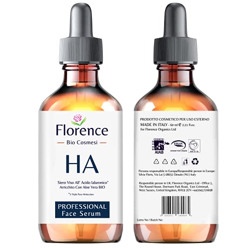 60ml. Bio Serum Facial de Acido Hialuronico Puro - Orgánico y Vegano. Ingredientes Antiedad, Antiarrugas para Cara y Contorno de Ojos. Sérum Facial con Vitamina C y Aloe Vera. Tambien para Dermaroller