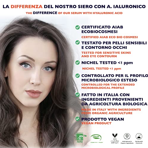 60ml. Bio Serum Facial de Acido Hialuronico Puro - Orgánico y Vegano. Ingredientes Antiedad, Antiarrugas para Cara y Contorno de Ojos. Sérum Facial con Vitamina C y Aloe Vera. Tambien para Dermaroller