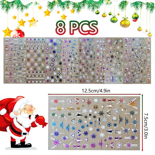 8 Hojas Pegatinas Uñas Navidad Navideñas Decorativas,HOINCO Pegatinas Navidad Uñas De 3D para DIY Diseño de Uñas