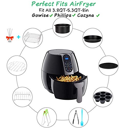 8 Inch Accesorios Para Freidoras De Aire10 Piezas,for GOWISE/COSORI/PHILLIPS/COZYNA Y Otras Marcas De Airfryer Por Encima De 4.0L,Regalo Extra 4 PCS BBQ Pin(Black 10 PCS)