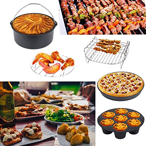 8 Inch Accesorios Para Freidoras De Aire10 Piezas,for GOWISE/COSORI/PHILLIPS/COZYNA Y Otras Marcas De Airfryer Por Encima De 4.0L,Regalo Extra 4 PCS BBQ Pin(Black 10 PCS)