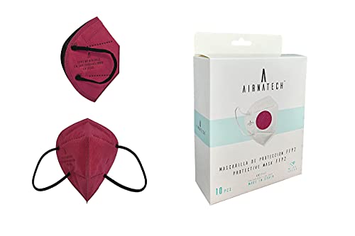 A AIRNATECH Mascarillas FFP2 Granate pack de 10 unidades. Marcado CE0161 Homologadas - Normativa EN149: 2001+A1: 2009 - 5 Capas de 95% Filtración - Mascarilla ffp2 protección respiratoria