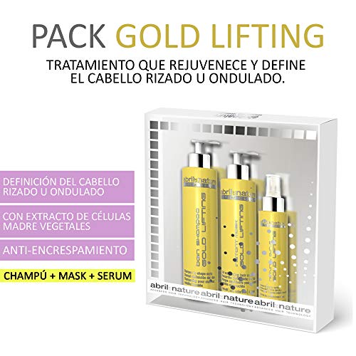 abril et nature - Pack Regalo para pelo Rizado GOLD LIFTING - Incluye Mascarilla Pelo, Sérum Pelo y Champú Pelo Rizado de Regalo - Tratamiento Profesional Rizos Perfectos y Anti Frizz