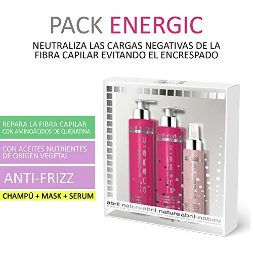 abril et nature - Pack Regalo tratamiento ENERGIC Cabello Encrespado Anti Frizz - Incluye Mascarilla Pelo, Aceite Pelo Finalizador Hidratante y Champú Antiencrespamiento