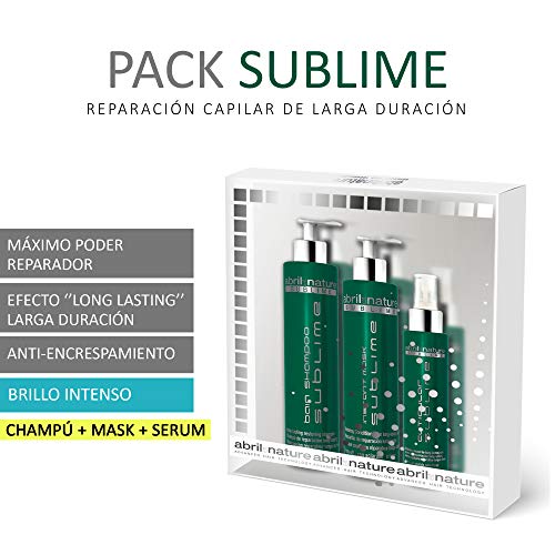 abril et nature - Pack Regalo Tratamiento Reparador Pelo SUBLIME - Incluye Mascarilla Pelo, Sérum Pelo y Champú Pelo Teñido de Regalo -Tratamiento profesional para cabellos teñidos y cabellos gruesos