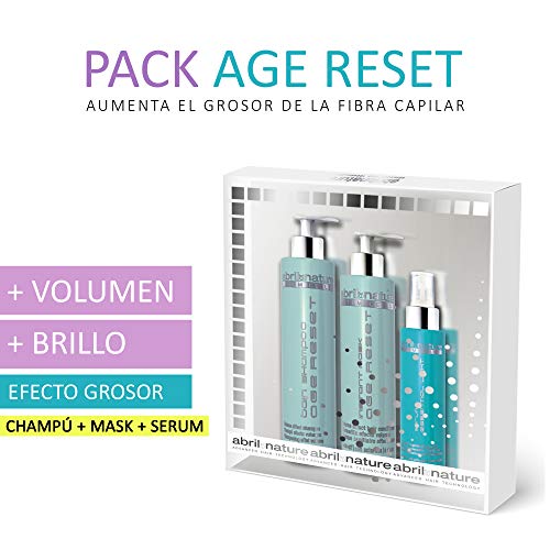 abril et nature - Pack Regalo Tratamiento Volumen AGE RESET - Incluye Mascarilla Pelo, Sérum Pelo y Champú Volumen Cabello Fino - Tratamiento Capilar Profesional Cabello Fino