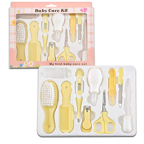 Accesorios Bebe Recien Nacido Set para Cuidado del Bebé, 10 Piezas Kit de Aseo para Bebés, Kit Cuidado Higiénico Personal para el Hogar y de Viaje, Ideal para Recién Nacido, Niña y Niño(amarillo)