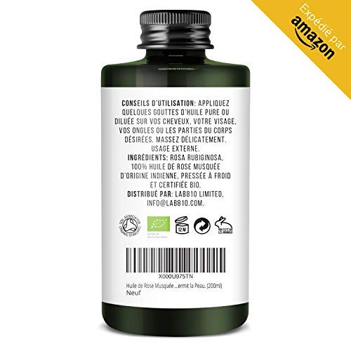 Aceite BIO de Rosa Mosqueta 100% Puro y Natural, Prensado en Frío & Extra Virgen. Reparador de Cabello, Anti-Edad. Hidrata el cabello y reafirma la Piel. (200ml)