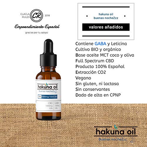 Aceite CBD 10% Full Spectrum Aceite de cáñamo + GABA 100% natural y vegano 1000mg en 10ml Hakuna Oil